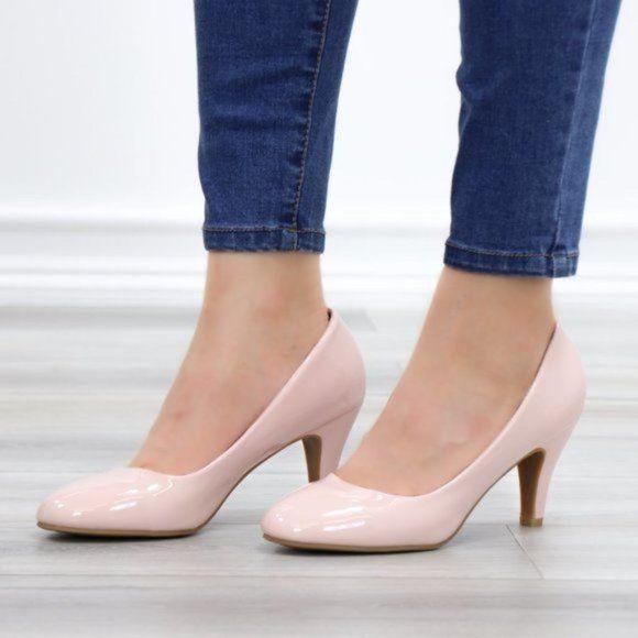 Dusty Rose Paten Slip On Kitten Low Heel Pumps - Picture 8 of 11
